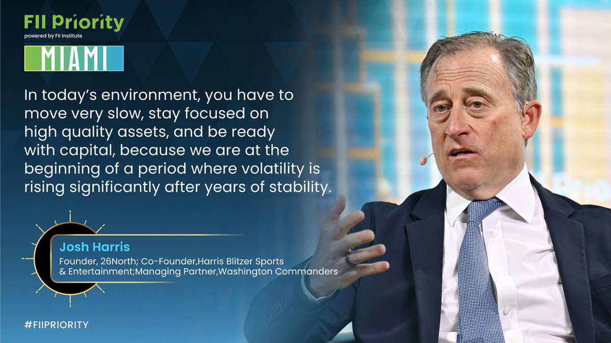 FII_Institute1's tweet image. At #FIIPRIORITY Miami, @HarrisJosh, Founder of 26North, Co-Founder of Harris Blitzer Sports &amp;amp; Entertainment, and Managing Partner of the Washington @Commanders, emphasized that in a shifting market cycle, disciplined capital deployment and a focus on #qualityassets are critical