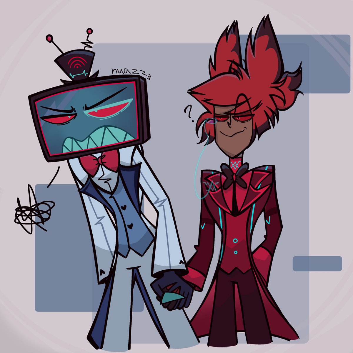 nua223's tweet photo. Radiostatic doodle with really beautiful Al’s redesign made by @feiief4 #radiostaic #voxal #hazbinhotel #vox #alastor https://t.co/TM3TtMCmIC