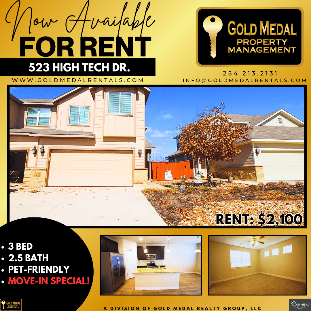 GMRentals's tweet photo. Welcome to 523 High Tech Dr, Georgetown, TX 78626 — a modern rental that brings together space, functionality, and a prime location in one of Central Texas’ fastest-growing areas. 

Give us a call at (254) 213-2131 for more info. today ☎️ 

#GoldMedalRentals #Georgetown #Rentals https://t.co/dkKqksK0XI