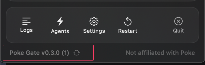 soumikkhalder's tweet photo. yep, also in v0.3.0 it way easier now, there’s an auto-update button right in the menu bar

but for now you can update via:

CLI: brew upgrade poke-gate
npm: npx poke-gate download-macos

Or grab the DMG here: https://t.co/anv6FDK3jr