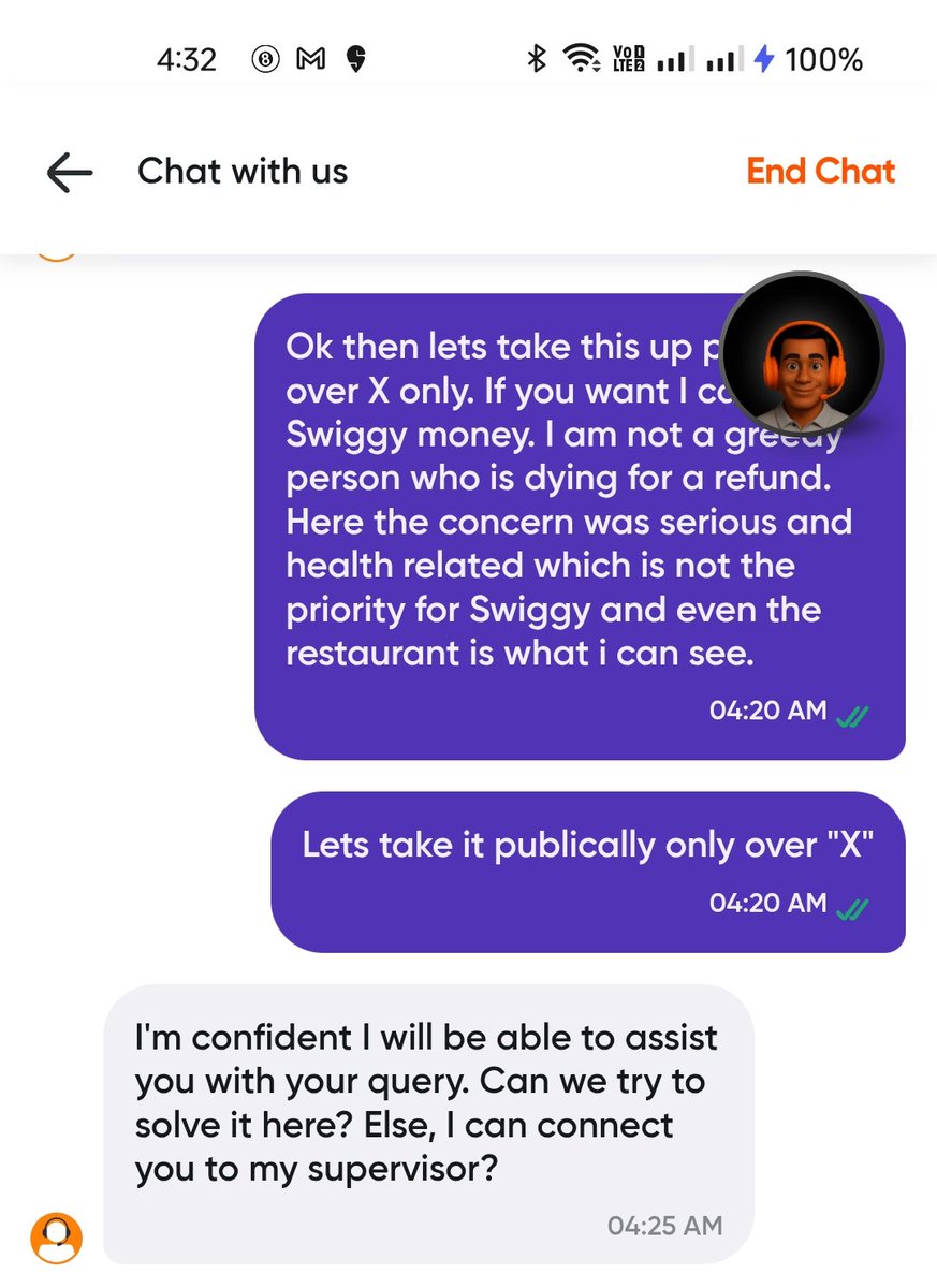 hitts_hs's tweet photo. @Swiggy with no resolution, your agent feels confident that he has resolved my query also. What a great support team. https://t.co/gKwVRxktVX