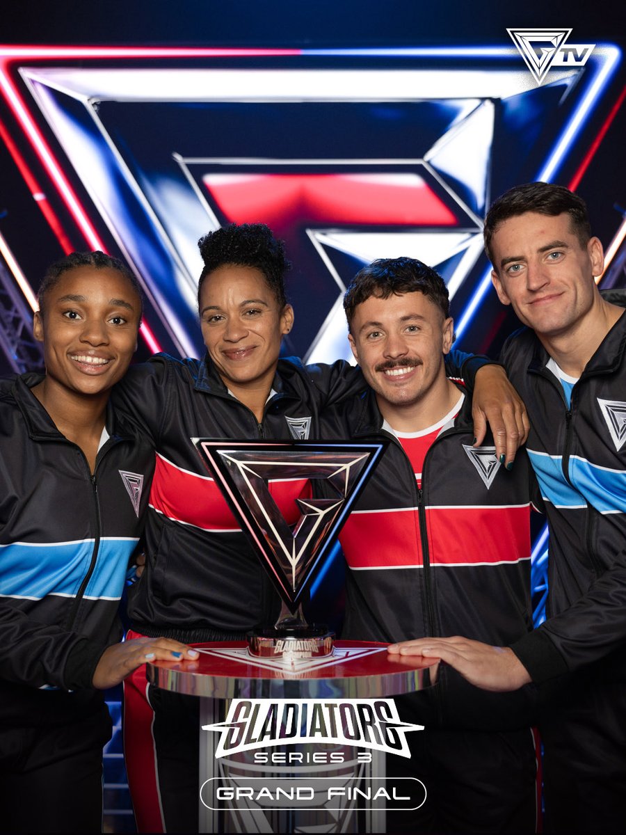 GladiatorsTV's tweet photo. 🚨 GRAND FINAL 🚨

🔴 Tyler (30) – Wigan
🔵 Josh (27) – Glasgow
🔴 Naomi (40) – Birmingham
🔵 Emily (22) – South London

Viper stuns the Gladiators, Bradley races Electro on Unleash &amp; Legend tries commentary 👀

📺 Sat 17:45 BBC One &amp; iPlayer
(Scotland 19:20)

#Gladiators https://t.co/t6jxMAKHH5