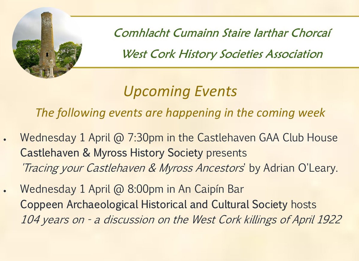 westcorkhist's tweet photo. These are the events occurring next week. https://t.co/t9Doep2Hwz