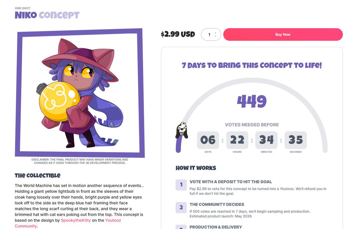 spookythekitty_'s tweet image. The Niko figure concept based on my community concept is up for votes on the @youtooz website! It needs 500 votes to be produced so go buy it!

youtooz.com/products/niko

#oneshot #niko