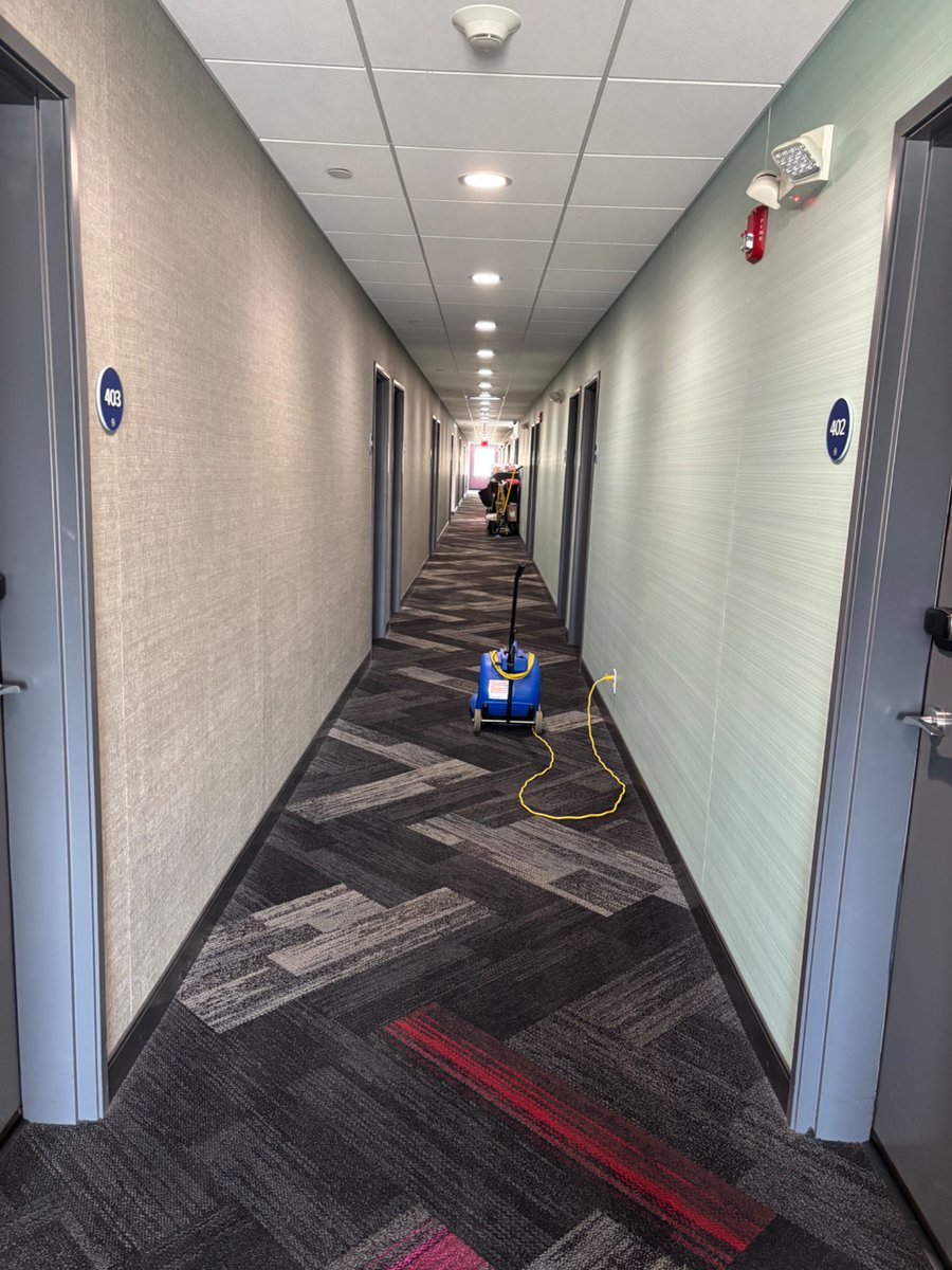 Cleaned the carpet on the 4th floor hallway at the tru yesterday. Will do the other two and half floors next week.