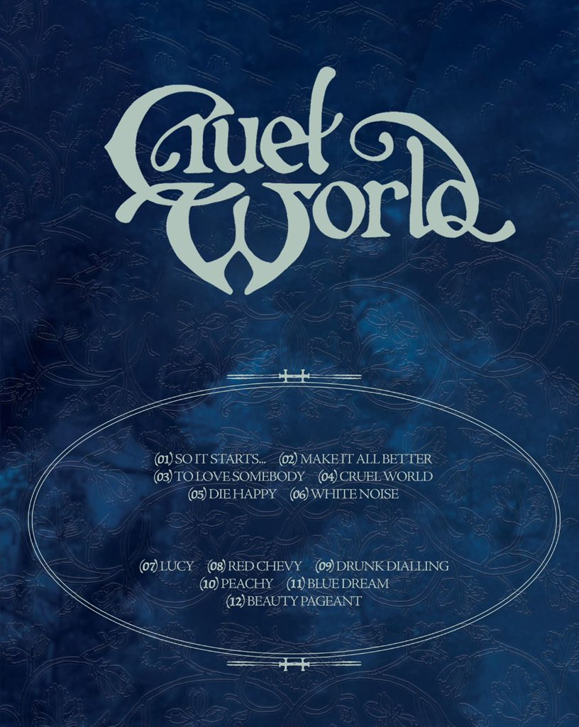 HolHumberstone's tweet photo. Presenting….the Cruel World tracklist ⏾⋆.˚

1. So It Starts…
2. Make It All Better 
3. To Love Somebody
4. Cruel World 
5. Die Happy
6. White Noise
7. Lucy
8. Red Chevy
9. Drunk Dialling 
10. Peachy
11. Blue Dream
12. Beauty Pageant 

I’m so excited to finally share all of these songs with you guys !! The album is out on 10th April, and you can pre-order it now 🏹🏹🏹

https://t.co/YpOGvQd2aB