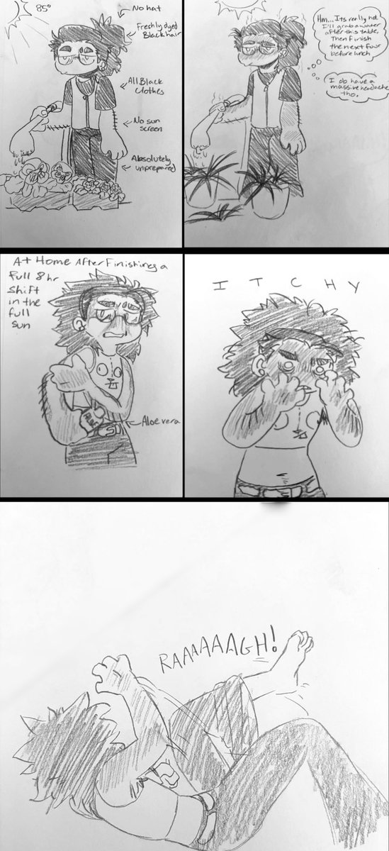 Click image to read full comic 🤷‍♂️

This weekend imma be getting art DONE I’m done procrastinating I’m done being depressed all day!!! Lock tf in ! 

Anyways me getting toasted at work and realizing I react to Aloe Vera