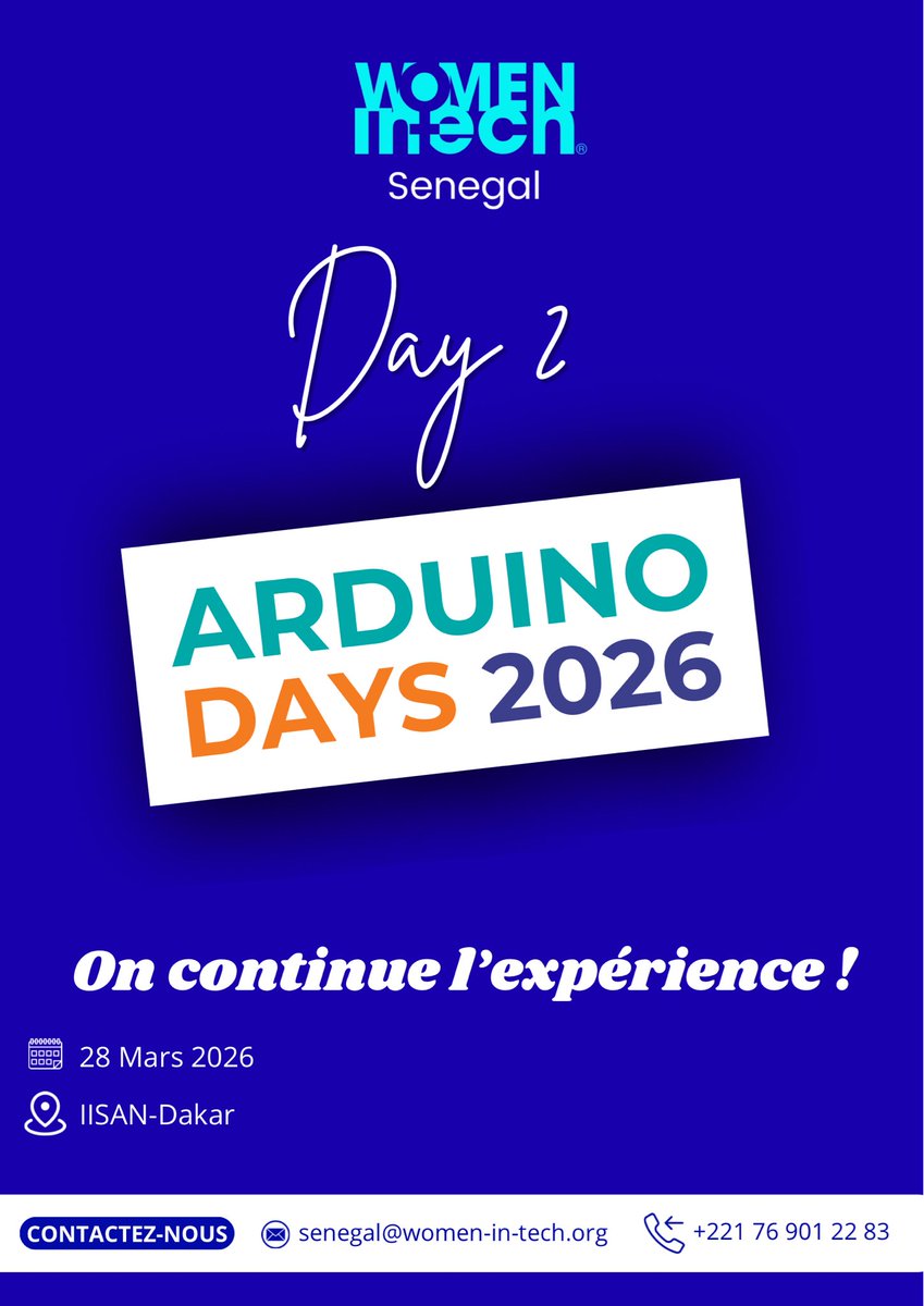 WomenInTechSN's tweet photo. Day 2 👀

On continue l’expérience au Arduino Days 2026, accueilli par IISAN 💡

📍 Dakar
📅 28 mars

#WomenInTech #ArduinoDays #SenegalTech https://t.co/PI0ZBUnLXI