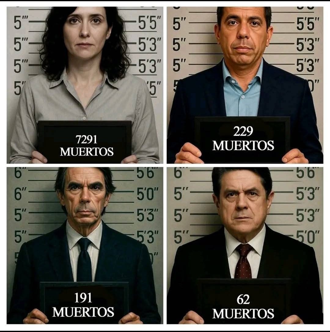 <a href="/cucagamarra/">Cuca Gamarra</a> <a href="/ppopular/">Partido Popular</a> No eres más hipócrita porque es prácticamente imposible. 
Estos 4 miserables de aquí abajo no dimitieron y se llevaron las vidas de:
7.291 (Ayuso)
230 (Mazón)
191 (Aznar)
62 (Trillo)