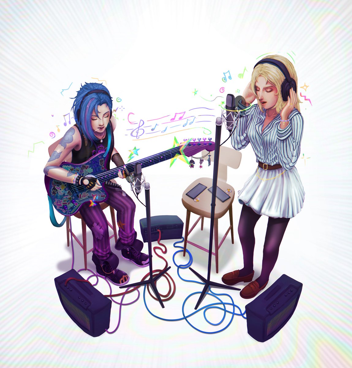 steelboneRWBY's tweet image. JAM SESSION!!! 🎸🎧🎤🎶🎵🎼💙💛

Band AU drawn by @MaviesArt 🔥🔥🔥
#lightcannon #jinx #lux
