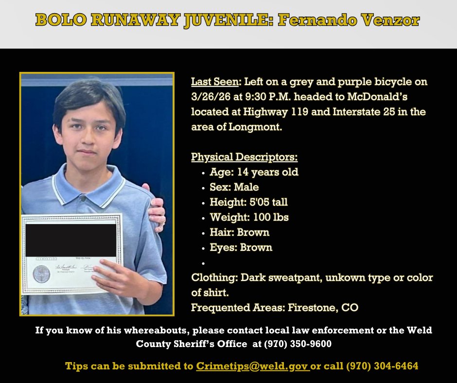 Be on the Look Out: Runaway Juvenile Name: Fernando Venzor Age: 14