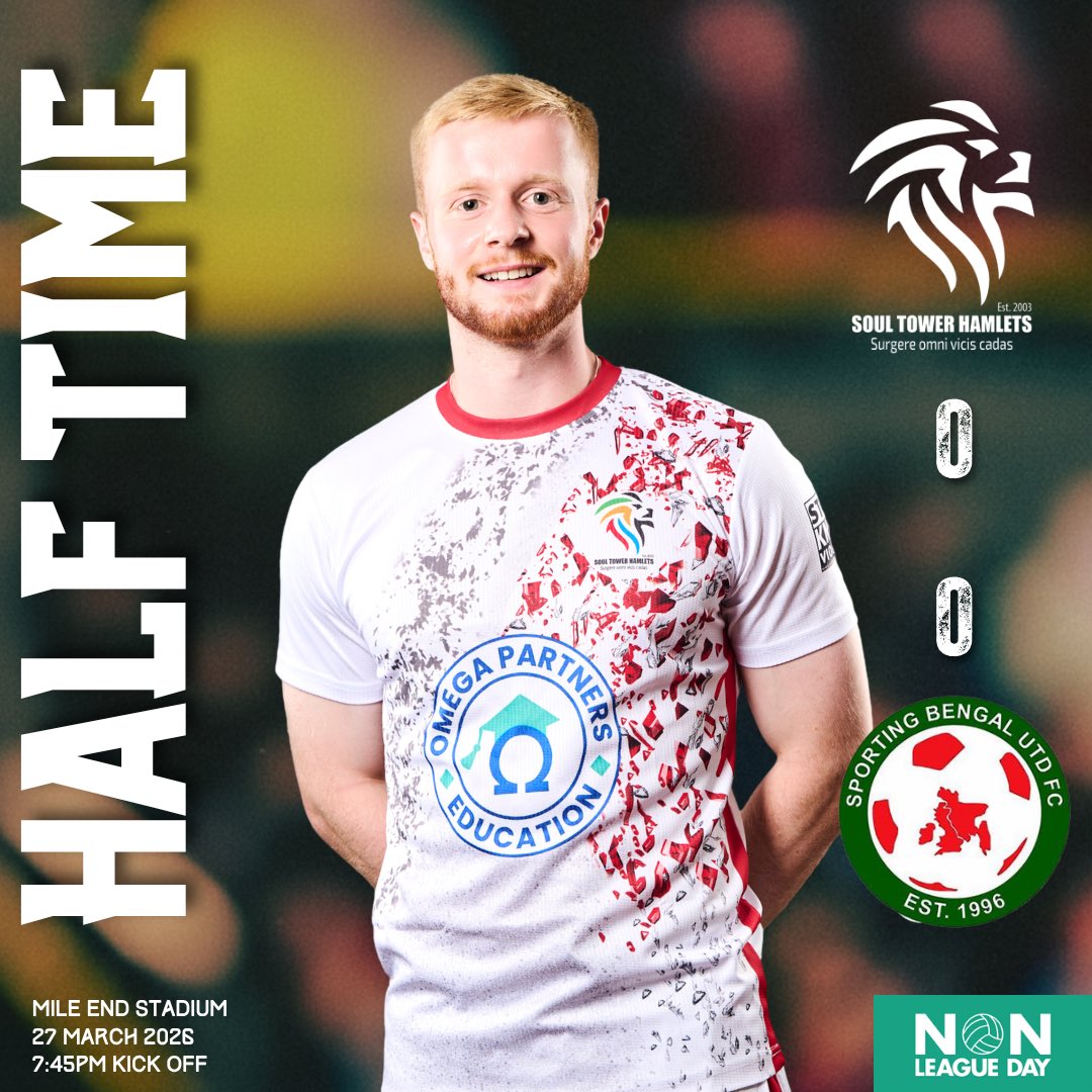 SoulTHFC's tweet image. Goalless at the break in the derby. 

The Hamlets have dominated possession and controlled the tempo, but Sporting Bengal are staying compact and hard to break down. A tactical battle so far at Mile End!

SoulTHFC 0-0 @SportingBengal 
#STHFC #NonLeagueDay #DerbyDay