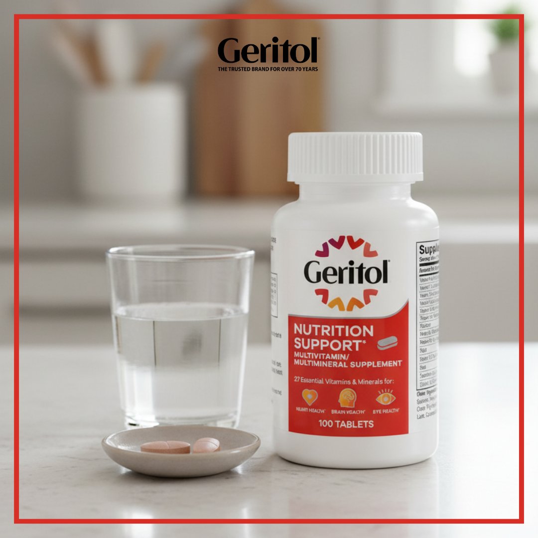 Longer days call for steady habits.

Geritol® Multivitamins support energy metabolism with 27 essential vitamins &amp; minerals — all in one daily tablet.

Consistent support for extended days.

#Geritol #SteadyEnergy #DailyWellness