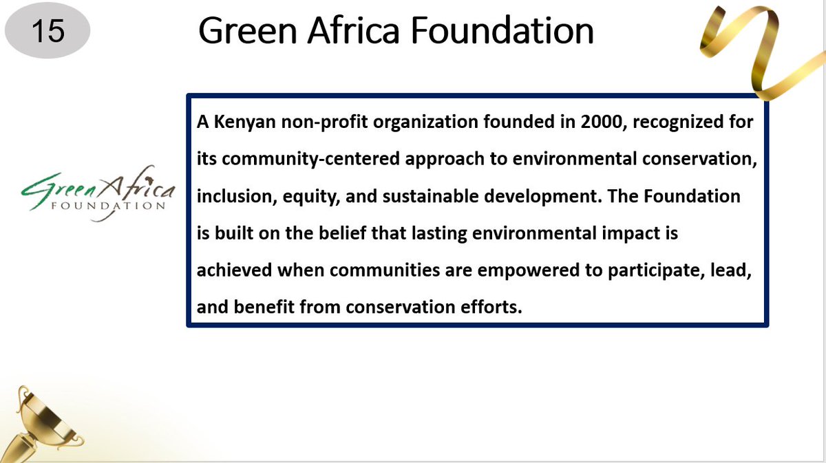 DIAR_Awards's tweet photo. @AFGMBoard @KenGenKenya @LftWKE @kenyapipeline @konzatech @CemasteaKenya @UoEmbu @KibabiiUni @KRACare @ENAfricaFDN @Swisscontact Congratulations to @greenafricaorg. Since 2000, empowering communities to lead Kenya's environmental conservation  because lasting change happens when people are at the centre.  #DIARawardsGala https://t.co/6SpveIiWeK
