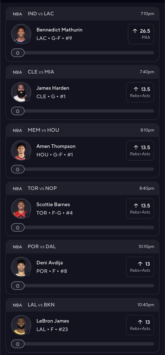 🚨🏀 NBA Mar. 27th Props 🏀🚨

🔺 Bennedict Mathurin o26.5 PRA
🔺 James Harden o13.5 RA
🔺 Amen Thompson o13.5 RA
🔺 Scottie Barnes o13.5 RA
🔺 Deni Avdija o13.0 RA
🔺 Lebron James o13.0 RA

#NBA #NBAX  #PrizePicks #NBAPicks #GamblingX #PropBets #PlayerProps #DFS