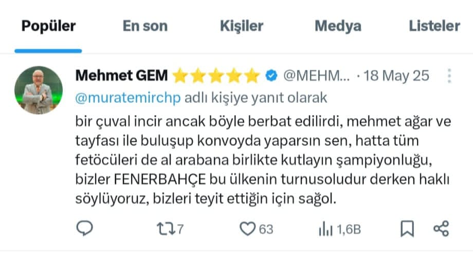 Sayın Genel Başkan,
<a href="/eczozgurozel/">Özgür Özel</a> grup başkanınız Sayın Murat Emir'in danışmanı galatasaraylı olduğunu bizzati belirten çalışanınız, küfür ve hakaret etmeyen FENERBAHÇE''li hesapları engelliyor.

Sayın Murat Emir' in paylaşımının altına yaptığım yorumdan dolayı beni engellemiş,