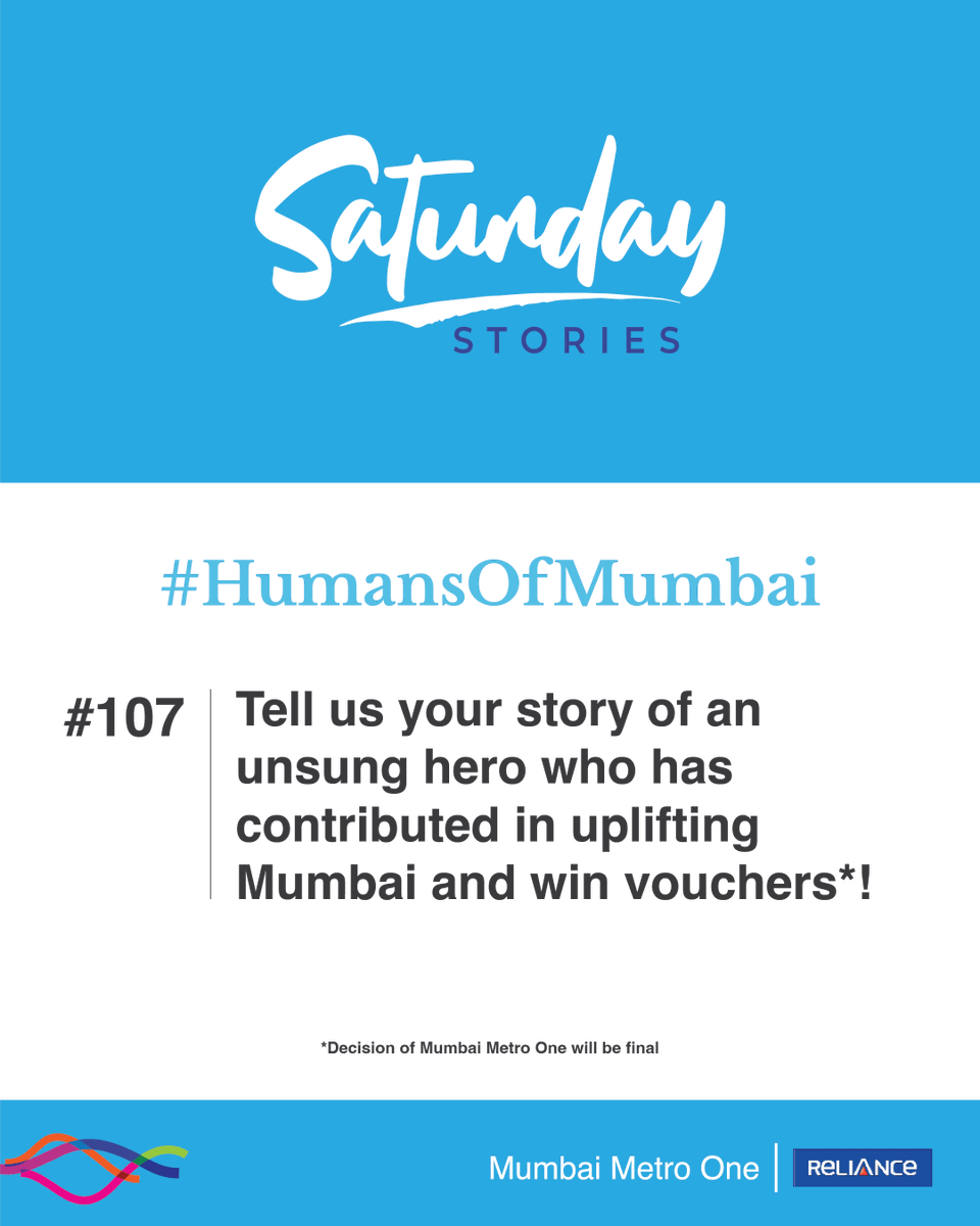MumbaiMetro01's tweet image. #SaturdayStories is here! We'd love to hear about an unsung hero who has made a positive impact on Mumbai. Share the name and story of your hero. The chosen stories will receive a gift voucher next week.

#HumansOfMumbai #mumbaimetro