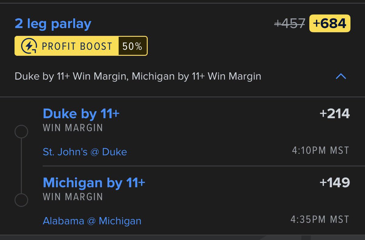 TailTheWhaleee's tweet image. College Basketball Friday Pick #3🏀

March Madness Sweet 16 Parlay🍬
(+684 FD boost) ❤️ = tailing

Duke vs St. John’s
Michigan vs Alabama

We saw BTA with Arizona yesterday, I think these could go the same way.

Also sprinkled St John’s ML with FD up 10 token at +240.

Pitino is