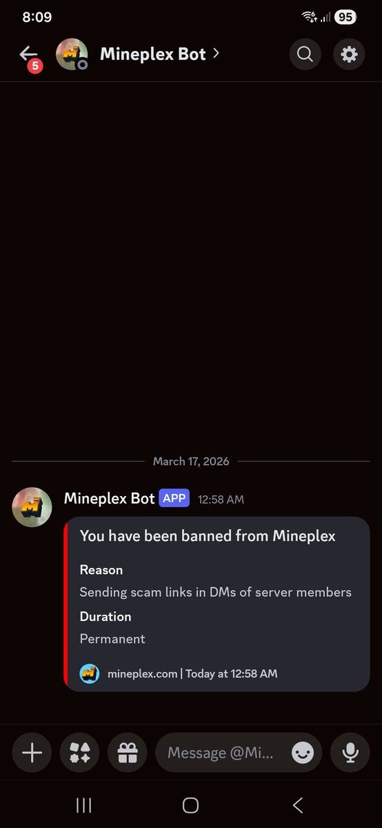 ItsEurooo's tweet photo. @Mineplex Would be dope if I could get unbanned from Discord for "Sending scam links in DMs" when I have never messaged or contacted anyone from the server.. https://t.co/ir3GmzbzyU