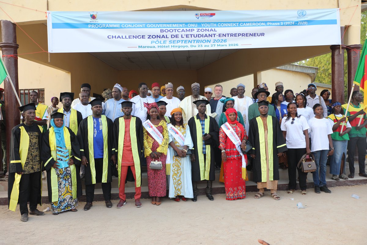 PNUDCameroun's tweet image. A major milestone for youth entrepreneurship in Maroua🇨🇲! 

Alongside the Minister of @MINJEC_CMR, the #DRR of @PNUDCameroun, and the #Governor of the Far North Region, today we celebrated the closing of the Zonal Bootcamp and the Student‑Entrepreneur Challenge in Maroua.
This