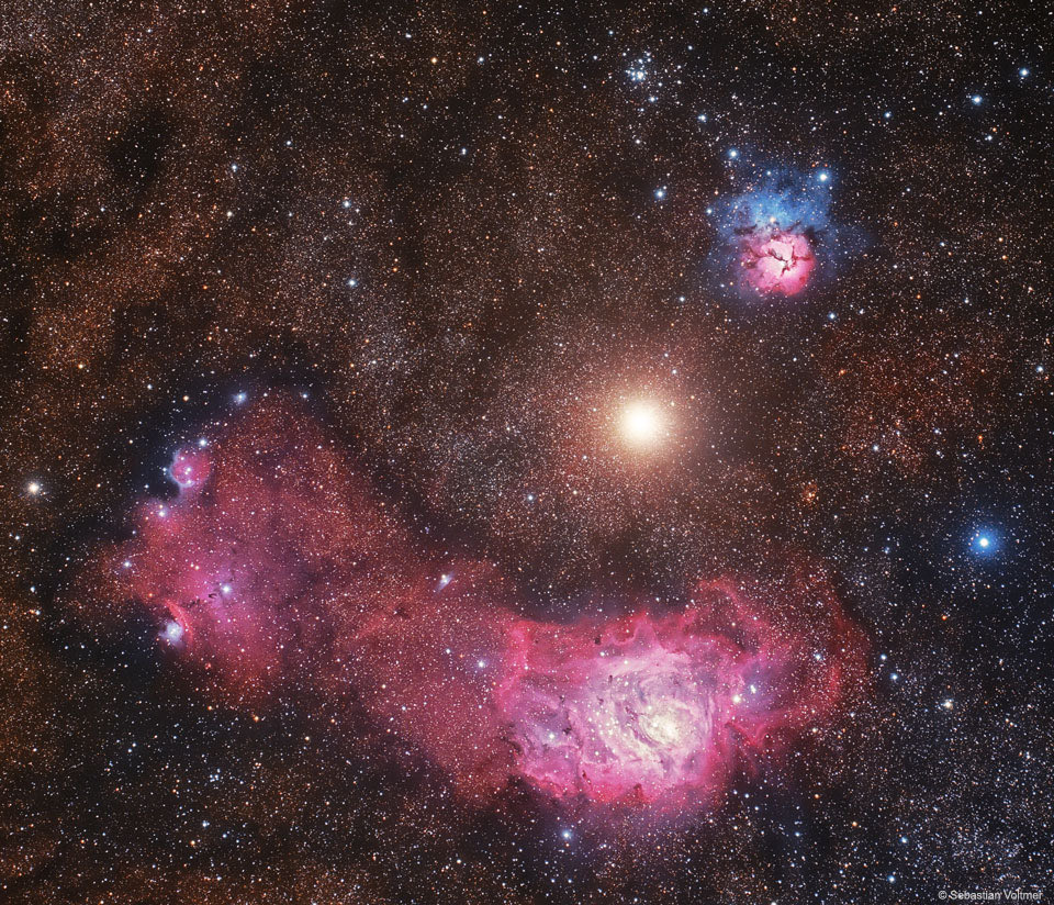 ahenk75's tweet image. #Itwas (March27, 2018) mentionned on apod.nasa.gov/apod/ap180327.…  « Mars Between Nebulas »; the bright red spot between the Lagoon and Trifid Nebulas 🔭Img Sebastian Voltmer #Space #Astronomy