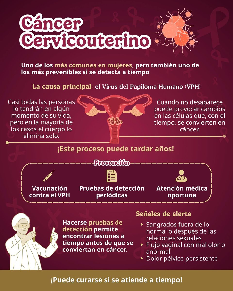 El cáncer cervicouterino SÍ se puede prevenir y una de las mejores formas es la vacuna contra el VPH.  💉

Se recomienda en niñas y adolescentes entre los 9 y 14 años 👧🏻

📍 Puedes acudir a cualquier clínica del ISSSTE para recibir orientación.