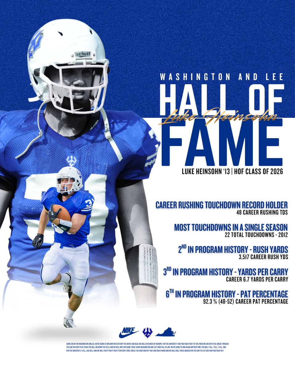 Generals_Fball's tweet photo. Two legacies to be honored forever. 

Congratulations to Marc Watson ’01 for entering the Hall of Fame in Football and Track &amp; Field!! 
Congratulations to Luke Heinsohn ’13 for entering the Hall of Fame in Football and Lacrosse!!
#GWD #GoB16 https://t.co/y6roLSzrOJ