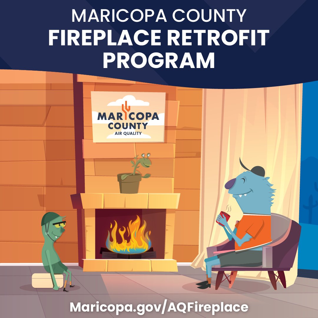 El Programa de Modernización de Chimeneas del Condado de #Maricopa ayuda a los residentes a actualizar una chimenea de leña a un juego de leños de gas natural. ¡Puede ser elegible para recibir hasta $2,000! Visite Maricopa.gov/AQFireplace  para obtener más detalles.