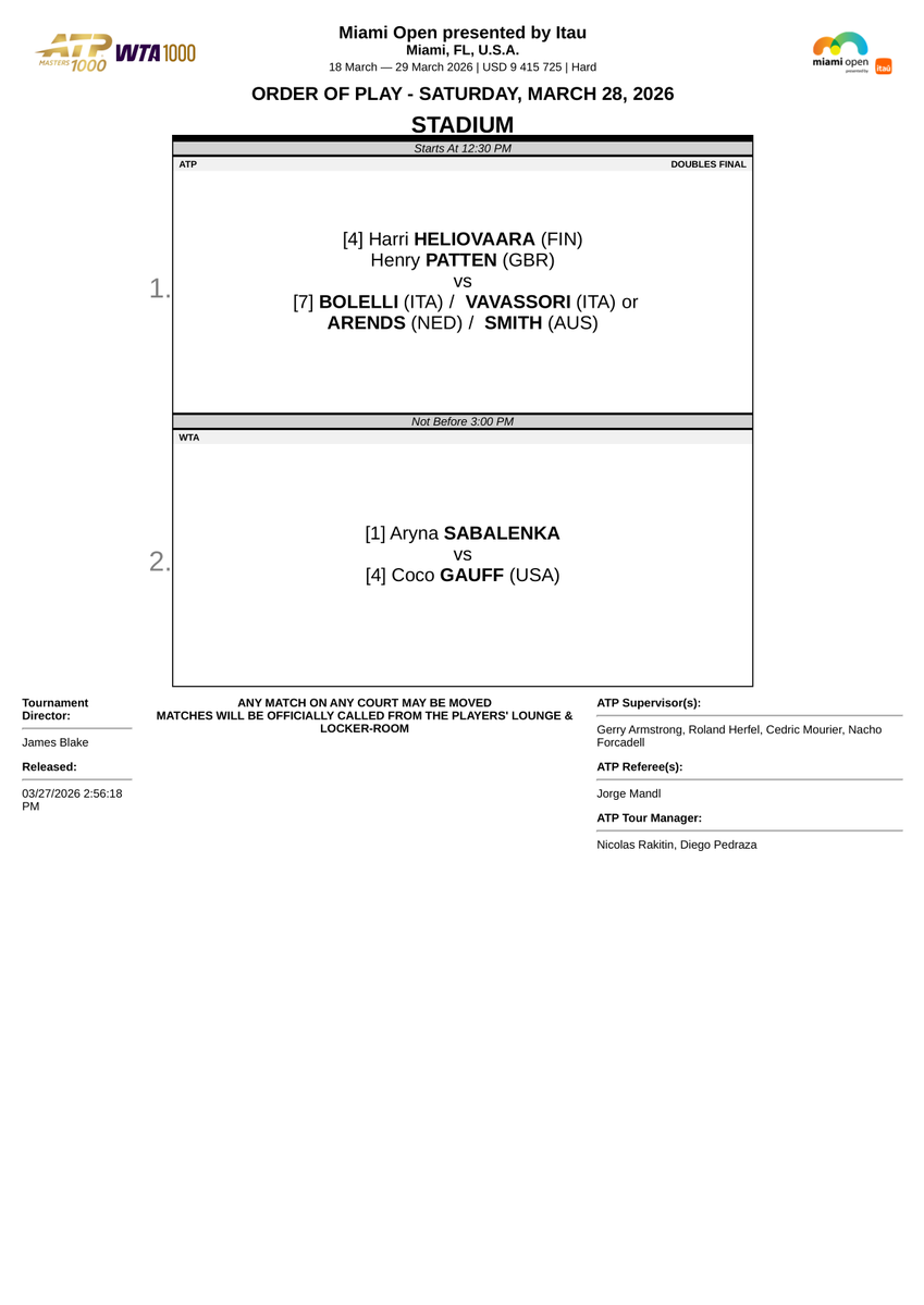 Order Of Play Tennis tweet media