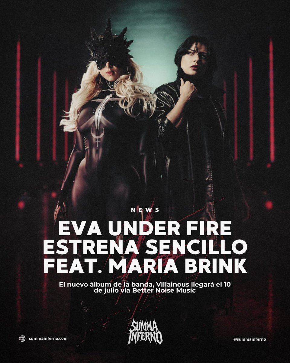 summainferno's tweet photo. Eva Under Fire anuncia Villainous y lanza sencillo con Maria Brink de In This Moment

#EvaUnderFire #Villainous #MariaBrink #InThisMoment #HardRock https://t.co/QyB3wlqYrc