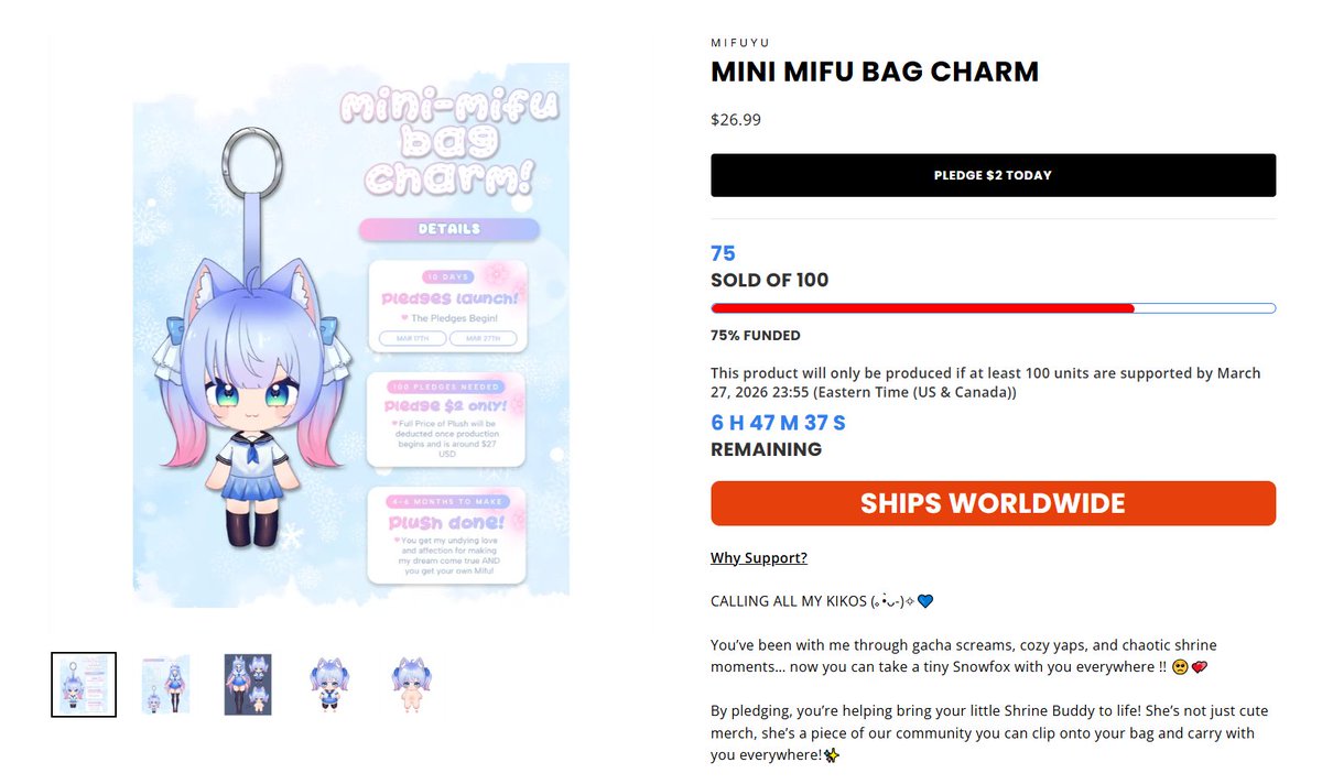 MifuyuVT's tweet photo. Can we make my plushie dream come true? 🥺💗
 
It's the FINAL 6 HOURS of the Mifu Plush Pledge and we're so close 😭
 
We only need 25 more goobers to make her real...
  ✨ Last minute Pledges !! ➜ https://t.co/HeuIw1ZYdW
Can we do it ?? >//< https://t.co/7Jzv9sng1l