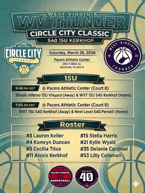 WVThunderS40CK's tweet photo. Schedule for our Saturday games at Pacers Athletic Center.  Looking forward to another opportunity to get better with our team!  @WVTbasketball @SelectEventsBB https://t.co/QYXDJespRO