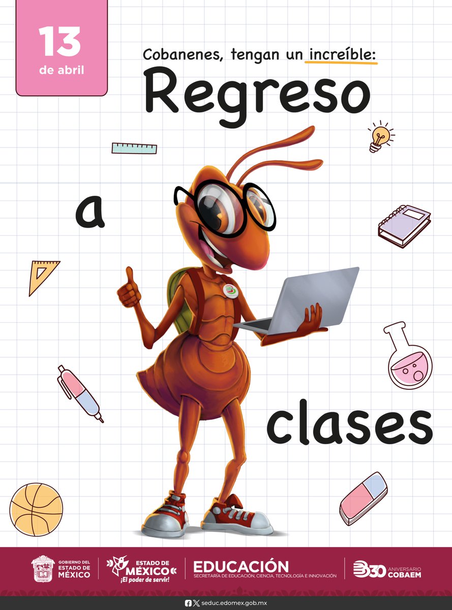 COBAEMex's tweet photo. Se preparan las mochilas, se reencuentran amistades y los sueños vuelven a tomar impulso…

¡En sus marcas, listos, fuera..!
¡Regresamos a clases! 📚

Es momento de nuevos retos, aprendizajes y metas por cumplir. En #COBAEM estamos listos para comenzar esta nueva etapa contigo. https://t.co/OiPv5G3l9r