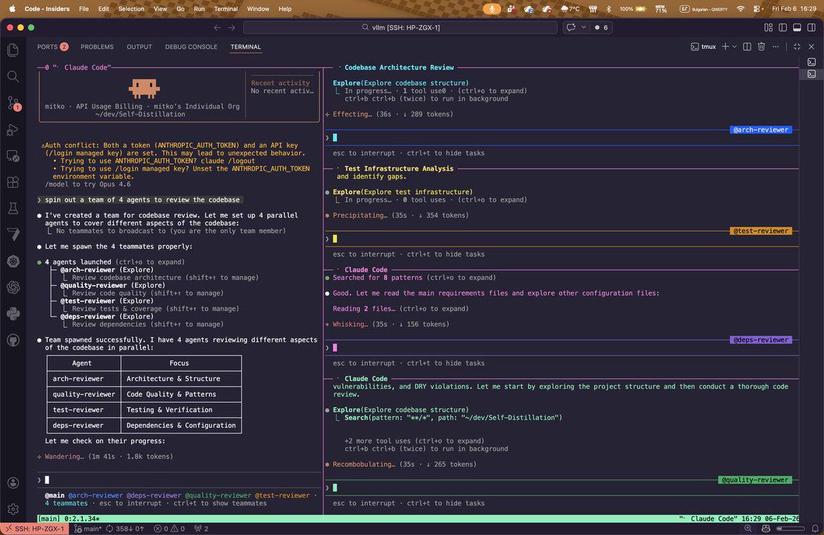 G_rar's tweet photo. @midudev Si abres Claude con este setting en tmux en vez de crear los agentes en background les crea su espacio en la ventana y los ves a tiempo real en primer plano. 

Y sÍ, es un quema tokens, la de 100€ se funde rápido.

(Imagen descargada de reddit, estoy AFK) https://t.co/hOvZK4Q4sB