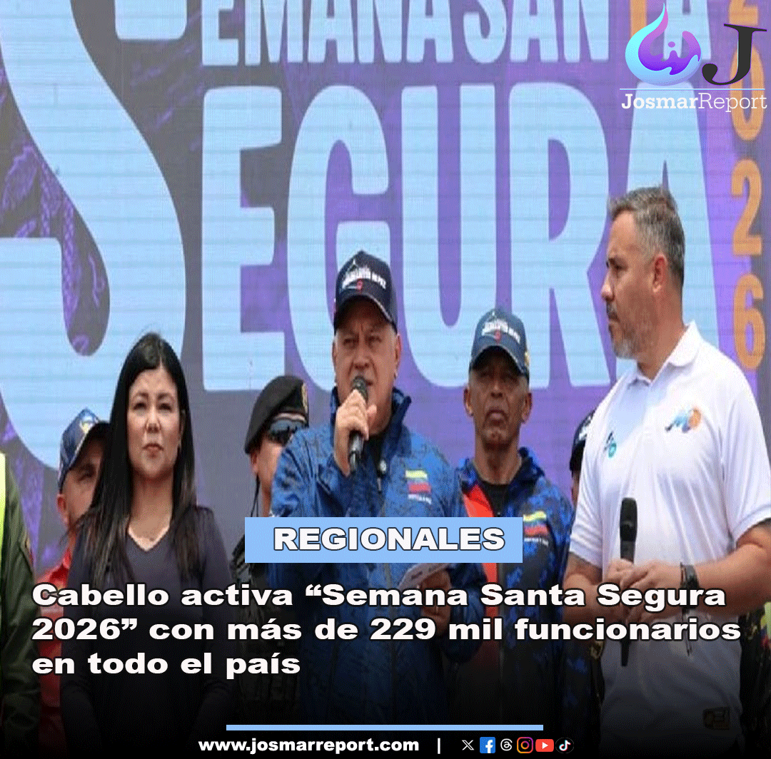 josmarreport's tweet photo. Anzoategui -  El ministro Diosdado Cabello activó el operativo Semana Santa Segura 2026 desde Anzoátegui.

Más de 229 mil funcionarios, 900 puntos médicos y 3.512 puntos viales estarán desplegados en todo el país para garantizar la seguridad durante el asueto. https://t.co/31u0WrROE7