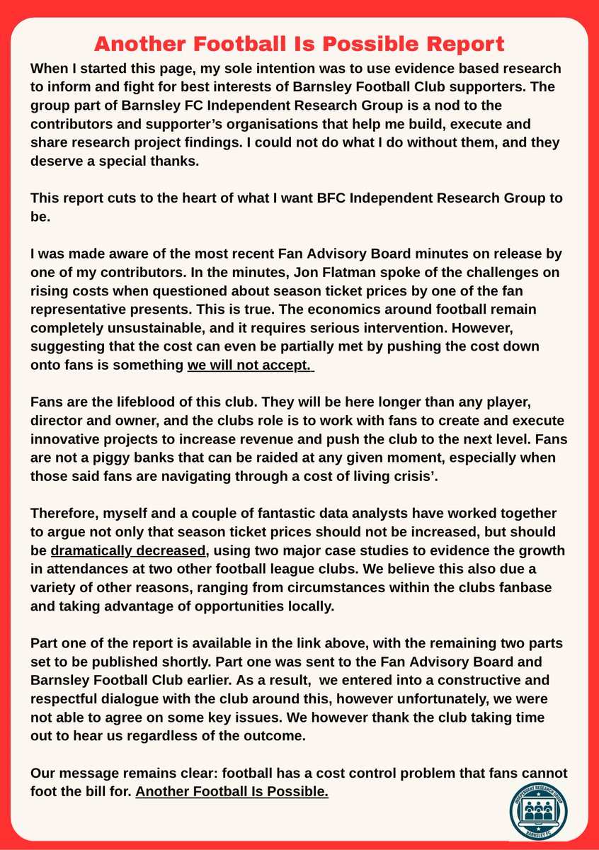 Barnsley FC Independent Research Group tweet media