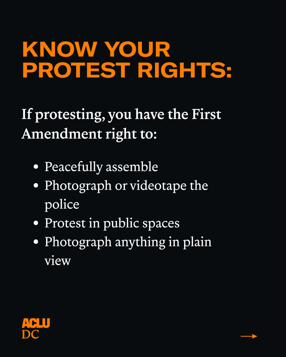 ACLU_DC's tweet image. Protesting tomorrow? Make sure you know your rights before taking to the streets.

We stay safe by staying informed.

#nokings #knowyourrights
