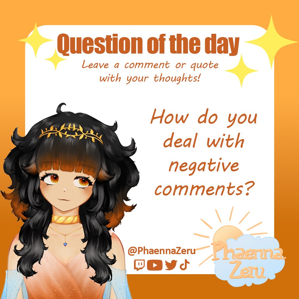 PhaennaZeru's tweet image. Hey #Vtubers! Question of the day: So far I've just been ignoring them. But it can definitely be difficult if the comment mentions a thing you've been insecure about...
#QuestionOfTheDay