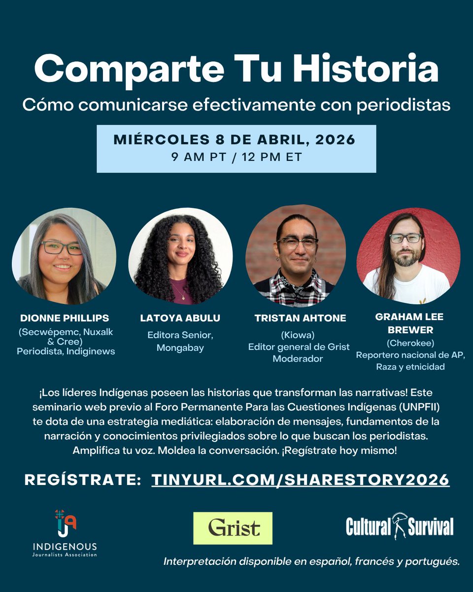 CSORG's tweet image. #Indigenous Leaders carry stories that can transform narratives. This pre-UNPFII webinar will equip you with media strategy tools, from message crafting to storytelling essentials, and give you insight into what journalists pursue.
Register today: tinyurl.com/sharestory2026