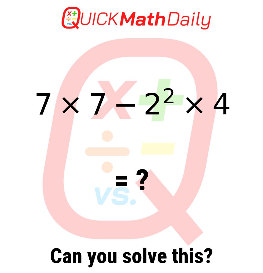 QuickMathDaily's tweet image. Can you solve this math challenge? 🧠✨

#BrainTraining #MentalMath #QuickMathDaily #MathIsFun #BrainTeaser #LogicPuzzle #StemEducation #Mathematics