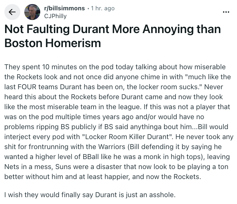 The r/BillSimmons Podcast tweet media