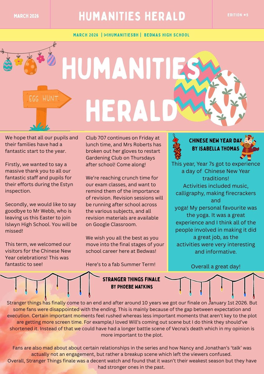 HumanitiesBH's tweet photo. Here is the latest edition of our Humanities Herald, created by our fab Year 8 team! https://t.co/Gz4Cq9GPrd