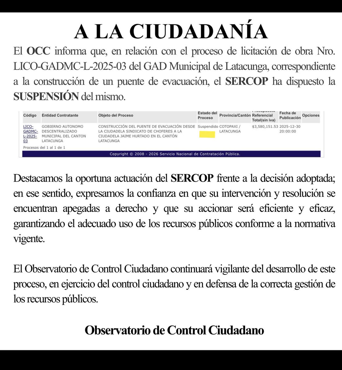 Observatorio Control Ciudadano EC tweet media