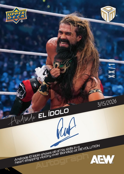 wrestlingcards's tweet image. 2026 @UpperDeckSports AEW Match Dated Moments trading cards from Revolution are available in the Upper Deck E-pack store until 4/3/26. #AEW #UpperDeck #MatchDatedMoments #AEWRevolution #WrestlingCards #WrestlingTradingCards