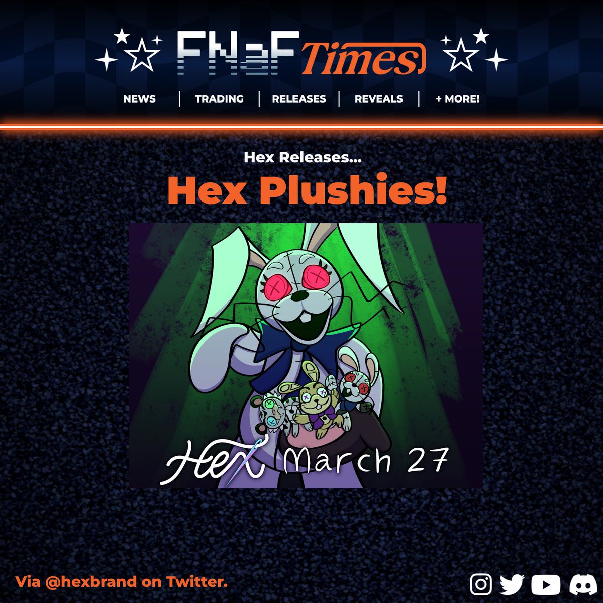 FNAFTimes's tweet photo. Tonight Hex is releasing their new wave of Security Breach Hex Plushies including Vanny, Glitchtrap, and Glamrock Bonnie! Along with keychain plushies of White Tiger, Glitchtrap, and Vanny! https://t.co/29zG0yEwRk