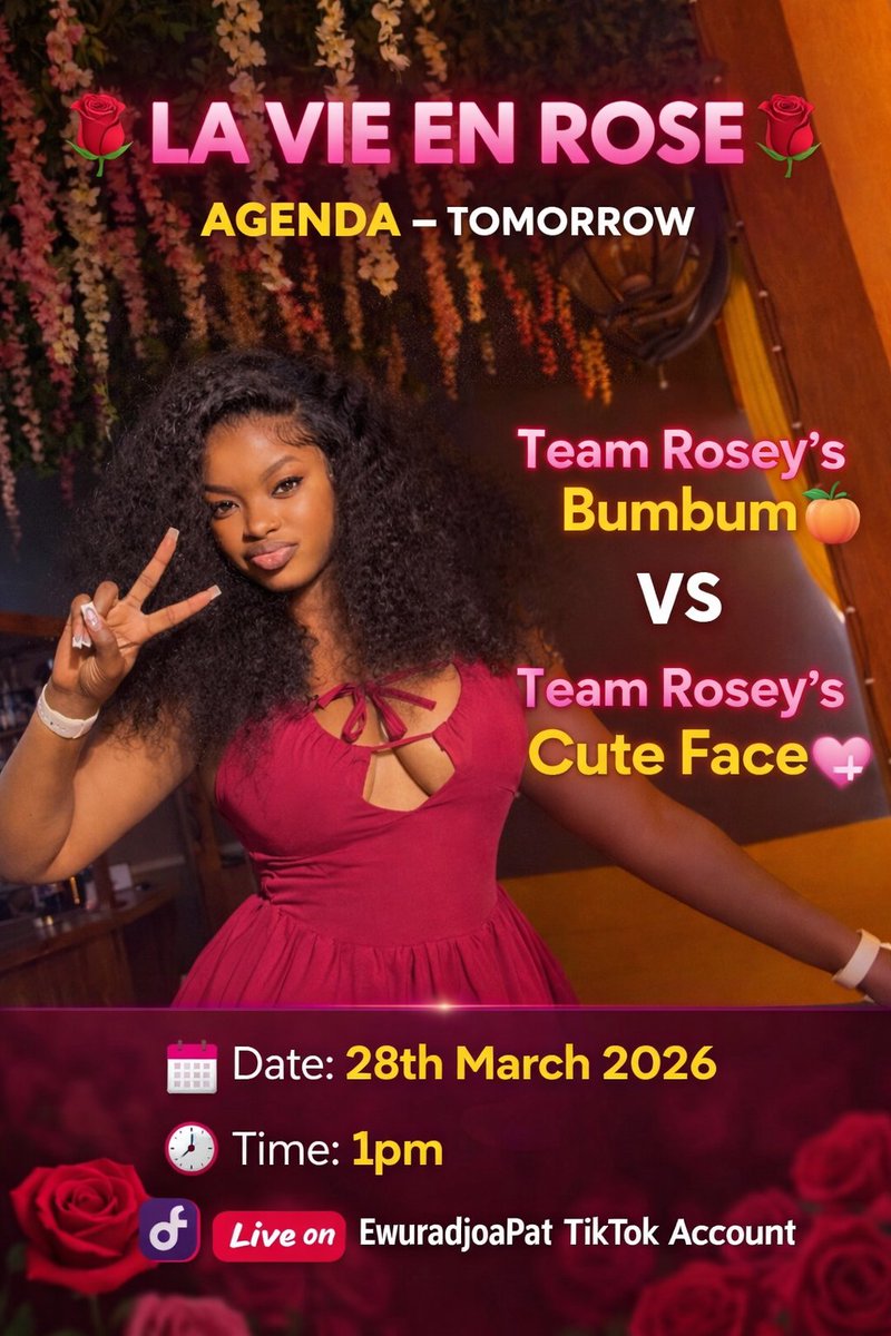 DeRokDynastyHQ's tweet photo. Hellooooo, good morning my people, trust you're good? Let catch on tiktok this afternoon at 1pm . Join your respective Teams and bring your game on!!!
#Rosey #Rosettes
#LoversOfRosey
#LaVieEnRose #25Rosese https://t.co/jfur2RiBuF