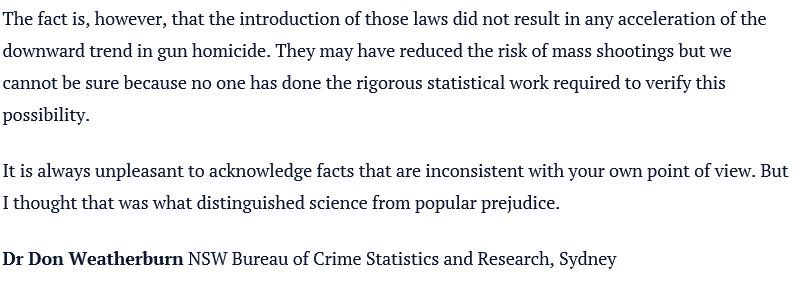 Ironwulf2000's tweet photo. @boomboomclark28 @BrianEastwoodx Never followed American stupidity. In fact our NRA is older than theirs. No change in firearm homicide rates post 1996 and no change in mass shootings. https://t.co/cr3t17l5es
