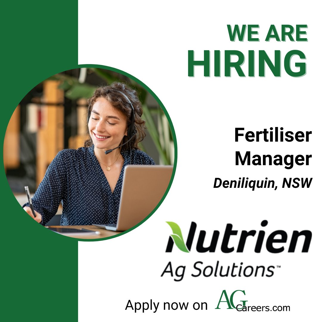 AgCareersOz's tweet image. Nutrien Ag Solutions is looking to #HIRE a Fertiliser Manager in Deniliquin, NSW!

In this role, you will grow your sales leadership and agribusiness skills by managing fertilizer operations, and supporting team performance.

Apply now on #AgCareers: ow.ly/1iBc50YyqTX