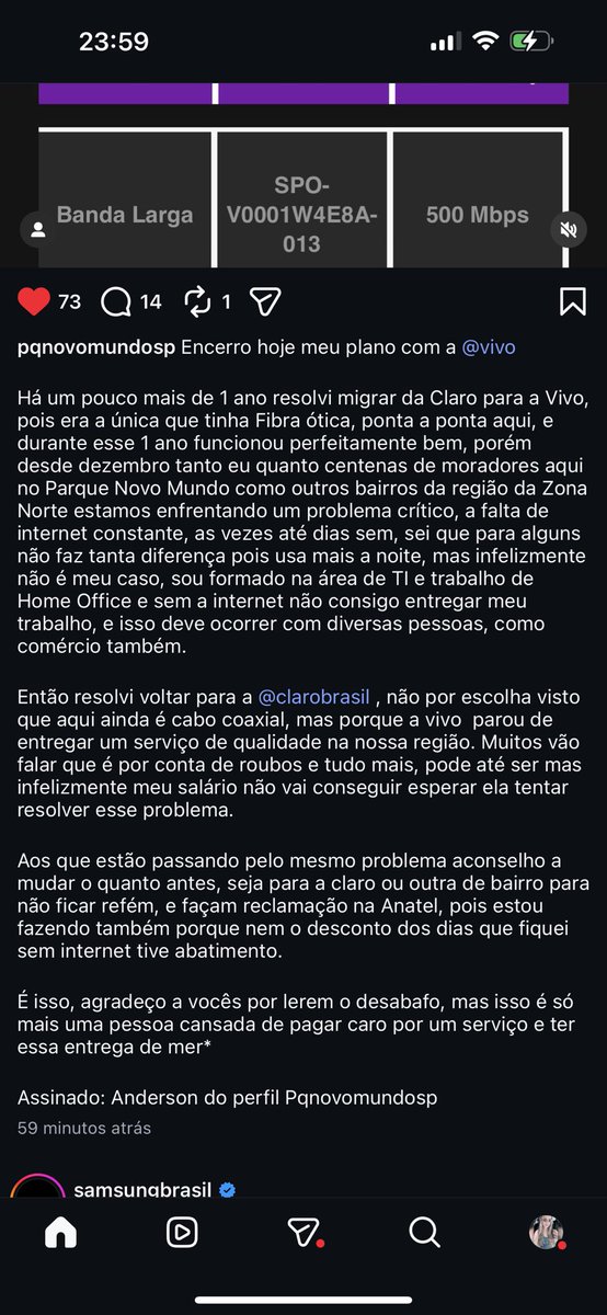 mifreri's tweet photo. @vivobr  Já começaram os cancelamentos!!!! Vai perder muitos clientes aq na z/n https://t.co/14n45HYGCk
