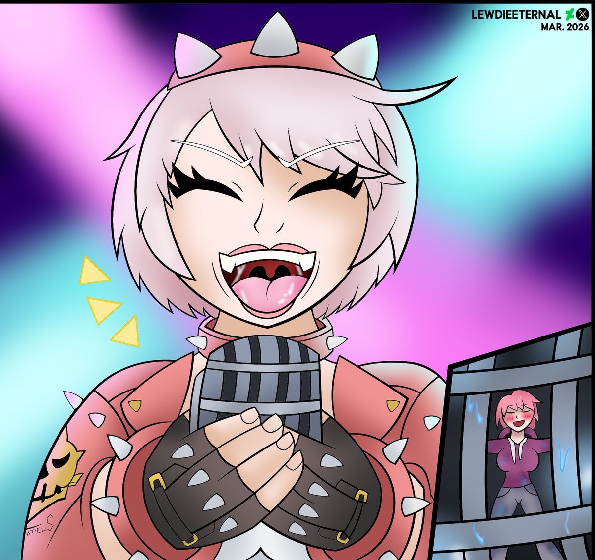LewdieEternal's tweet photo. The lead singer of a certain metal band is ready to put on a show! And it seems a lucky fan just got a front-row seat to the action!

C0mm for @FaithfulMinion, featuring Elphelt Valentine from Guilty Gear and @FellowVisitor's OC, Fellow!

#giantess #sizetwitter https://t.co/Mqlr0QxN5d